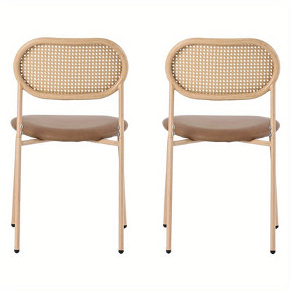 2-delige Eetkamerstoel Set – Moderne Stoel – Rattan Stoel – Leunstoel – Design Stoel – Metalen Poten – Stevig & Comfortabel – Bruin