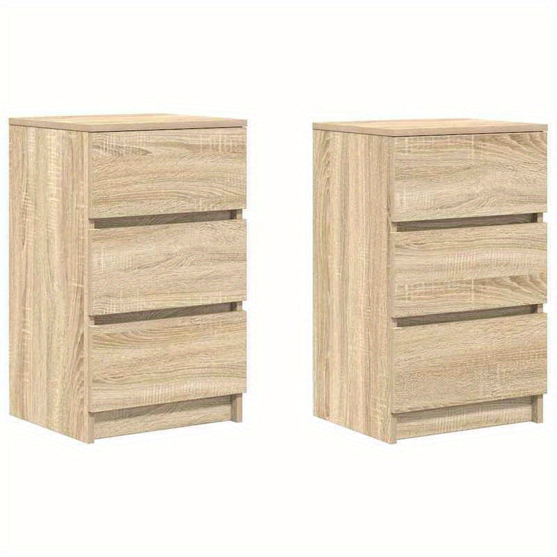 Nachtkastje – Bijzettafel – Nachtkast – Ladekastje – Opbergkast – Set van 2 – 3 Lades – Massief Eikenhout – Compact 39x35x65 cm