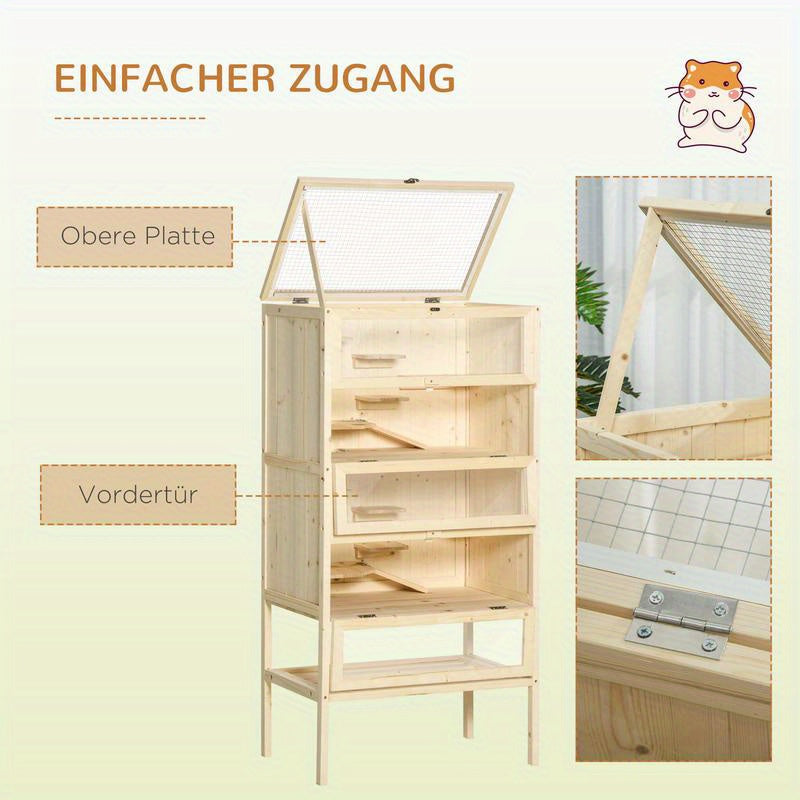 Hamsterkooi – Knaagdierskooi – Kleine Dierenkooi – Houten Kooi – Rodent Kooi – Vijf Niveaus Met Trappen – Groot Formaat 60x40x120 cm