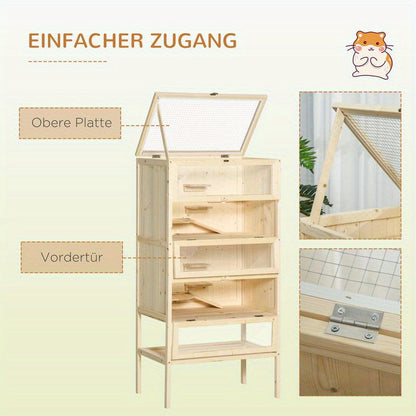 Hamsterkooi – Knaagdierskooi – Kleine Dierenkooi – Houten Kooi – Rodent Kooi – Vijf Niveaus Met Trappen – Groot Formaat 60x40x120 cm