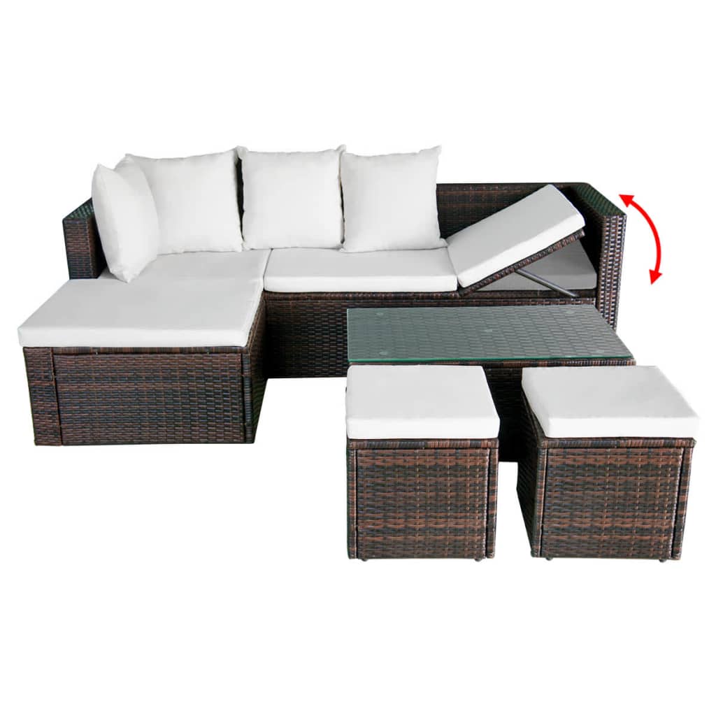 Loungeset – Tuinmeubelset – Loungeset Balkon – Loungeset Hoekbank – Loungeset Poly Rattan – Bruin – Weerbestendig PE Rattan – Uitneembare Wasbare Kussenhoezen