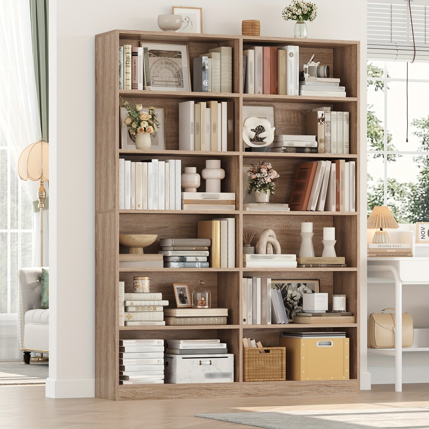 Boekenkast – Boekplank – Opbergkast – Wandrek – Displayrek – 2-laags Massief Eikenhout – Anti-Kantel Veiligheidssysteem