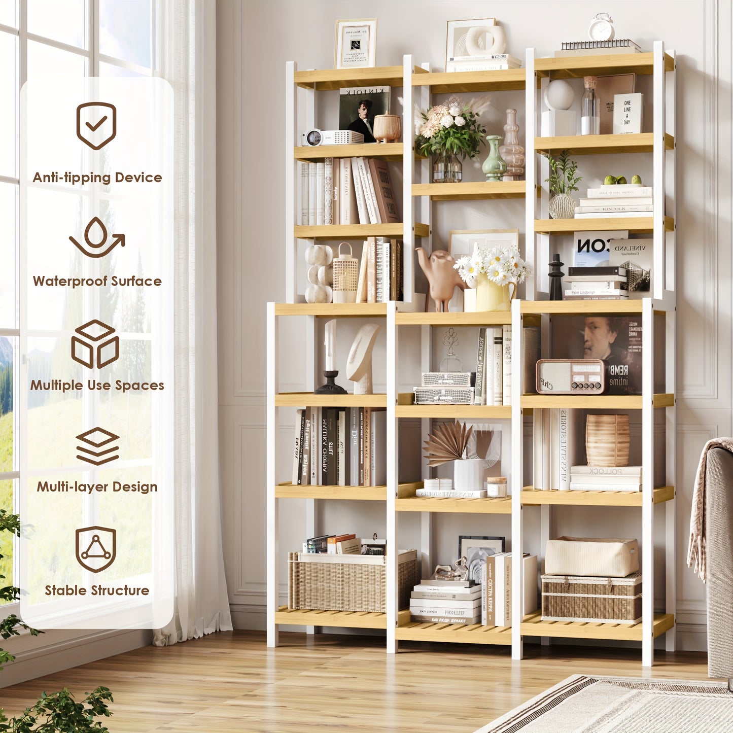 Bamboekast – Badkamerkast – Opbergkast – Boekenkast – Kasten – Hoog model 105x30x160,7 cm – Duurzaam bamboe materiaal