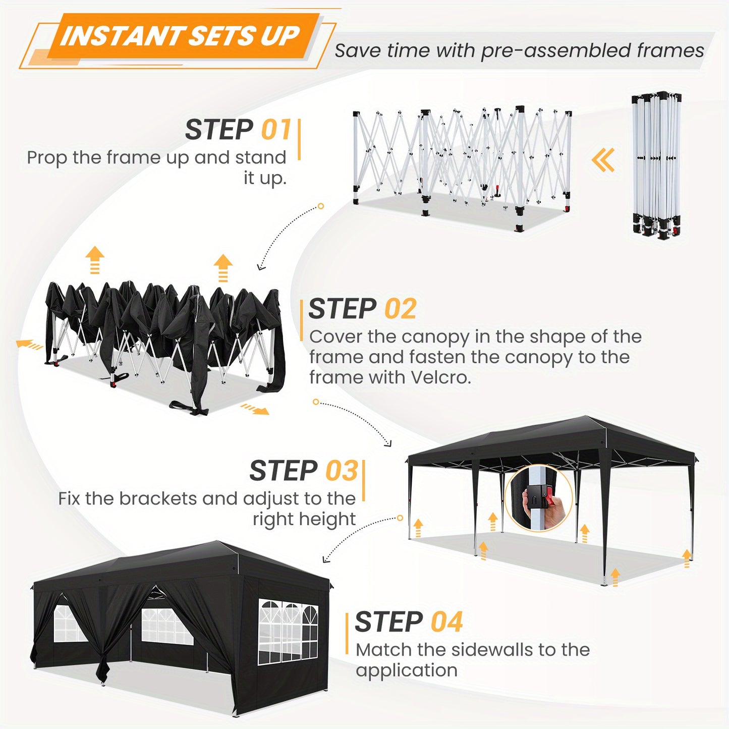 Pop-Up Gazebo – Tuin Tent – Evenementen Tent – Marktkraam Overkapping – 3X6 Meter – UV50+ Bescherming – Stevig Lichtgewicht Frame - QUORE