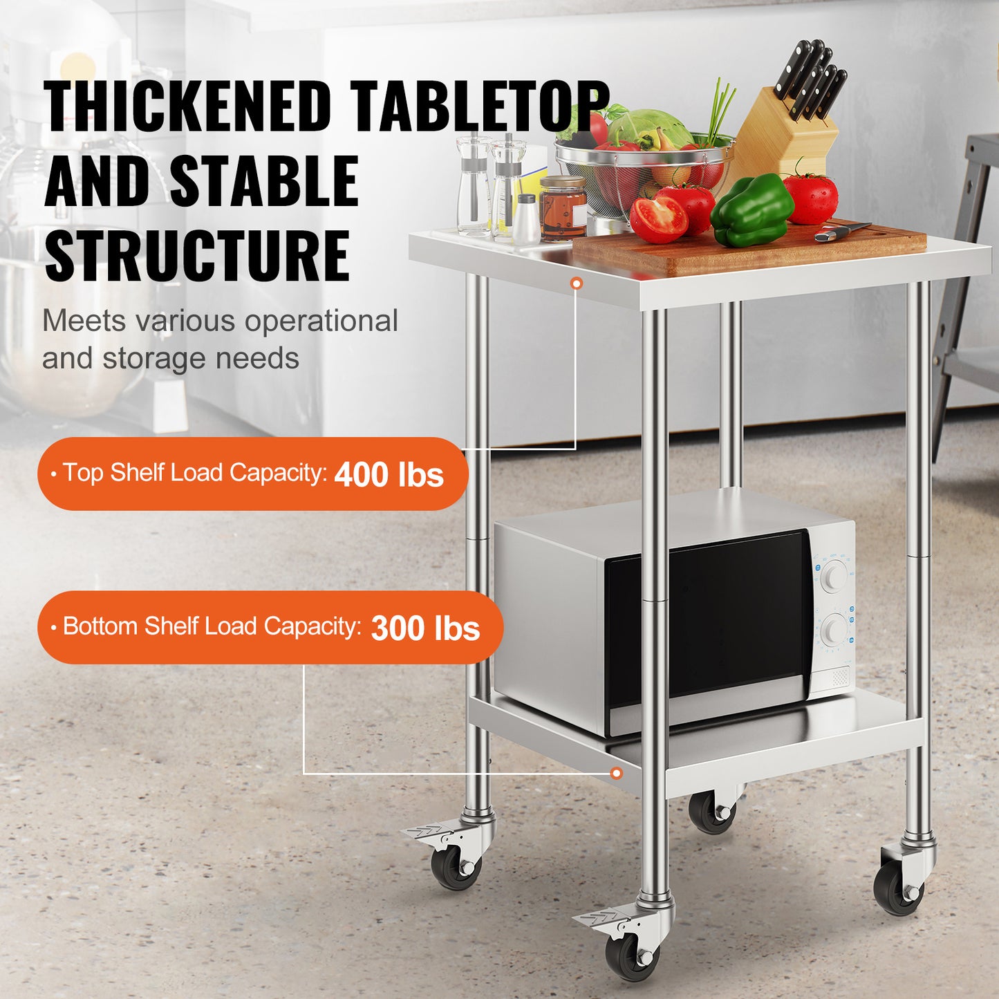 RVS Werktafel – Werkbank – Keukentafel – Inpaktafel – Werkoppervlak – Roestvrij Staal – 60x60 cm – 4 Zwenkwielen Met Rem