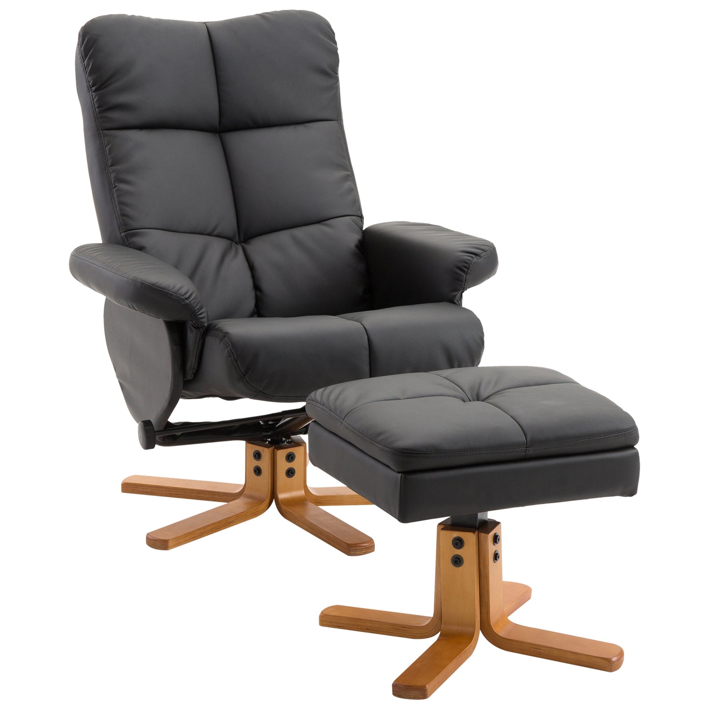 Draaifauteuil – Relaxstoel – Zwarte Fauteuil – Draaibare Stoel – Lounge Fauteuil – 360° Draaibaar – Verstelbare Rugleuning Tot 145° – Houten Frame Met Kunstleer Bekleding