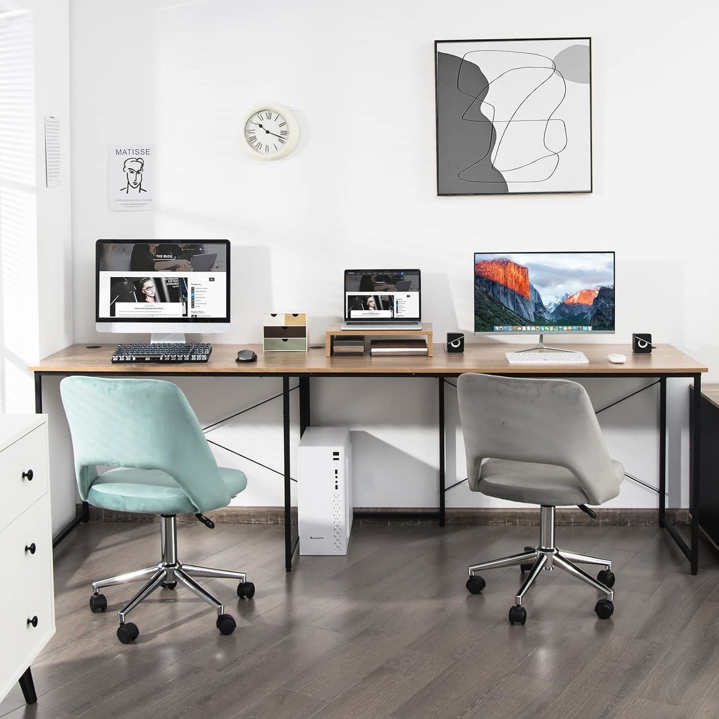 Computerbureau – Bureautafel – Computertafel – Bureaumeubel – Werkplek – L-vormig – Stevig Stalen Frame – 150x150x74 cm – Houtlook