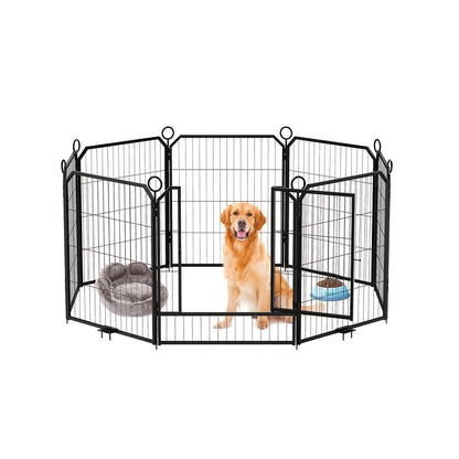 Portable Outdoor Dog Playpen Fence with 32-Inch Roof - Heavy-Duty Metal Frame & Panels, Easy Assembly Kennel for Yard, RV Camping, Garden - Spacious Pet Enclosure Suitable for Dogs