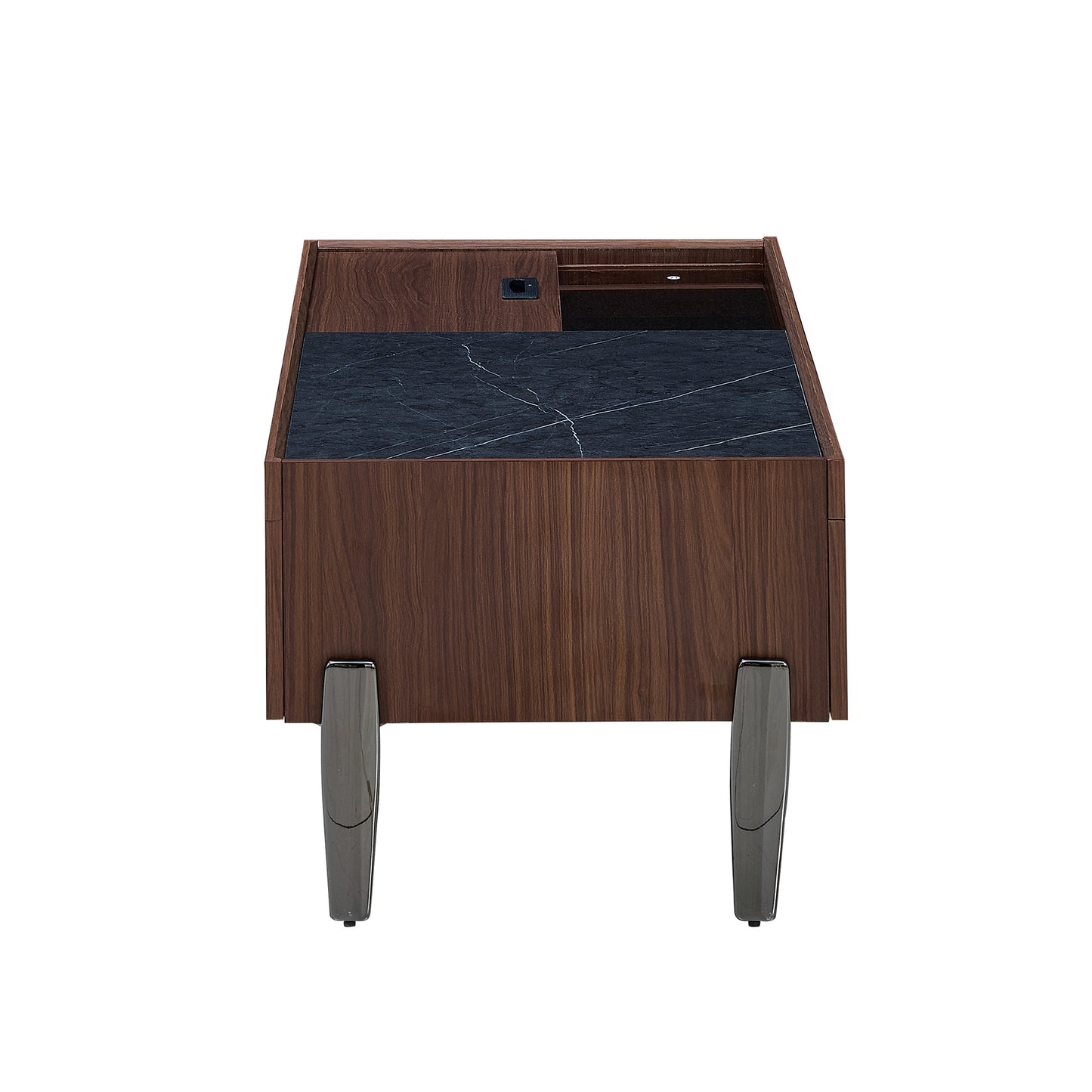 Salontafel – Woonkamertafel – Koffietafel – Side Table – Brewing Variant – Donkerbruin Houtlook Met Glazen Tafelblad – Verborgen Opbergruimte Met Schuifdeksel