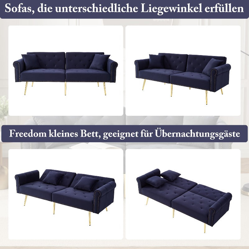 Sofa Bed – Slaapbank – Logeerbank – Bedbank – 2-Zits Bank – Fluwelen Navy Blauw/Zwart – 3-Standen Verstelbare Rugleuning – Ruimtebesparend Compact Design