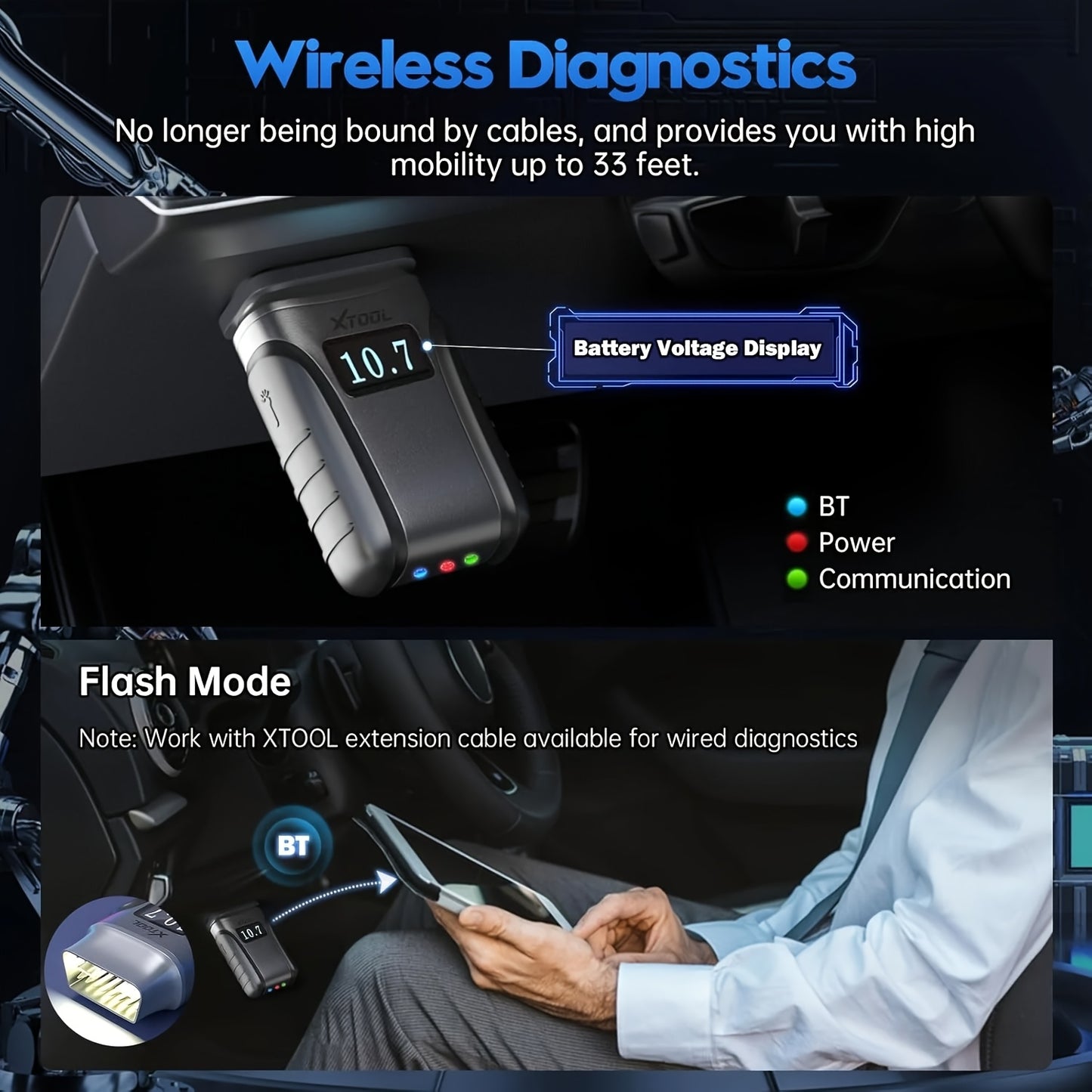 OBD2 Uitleeskabel – OBD2 Scanner – Autodiagnose Tool – Diagnose Scanner – Uitleesadapter – Draadloos Bluetooth – Volledige Systemen Diagnostiek – 23+ Resetfuncties