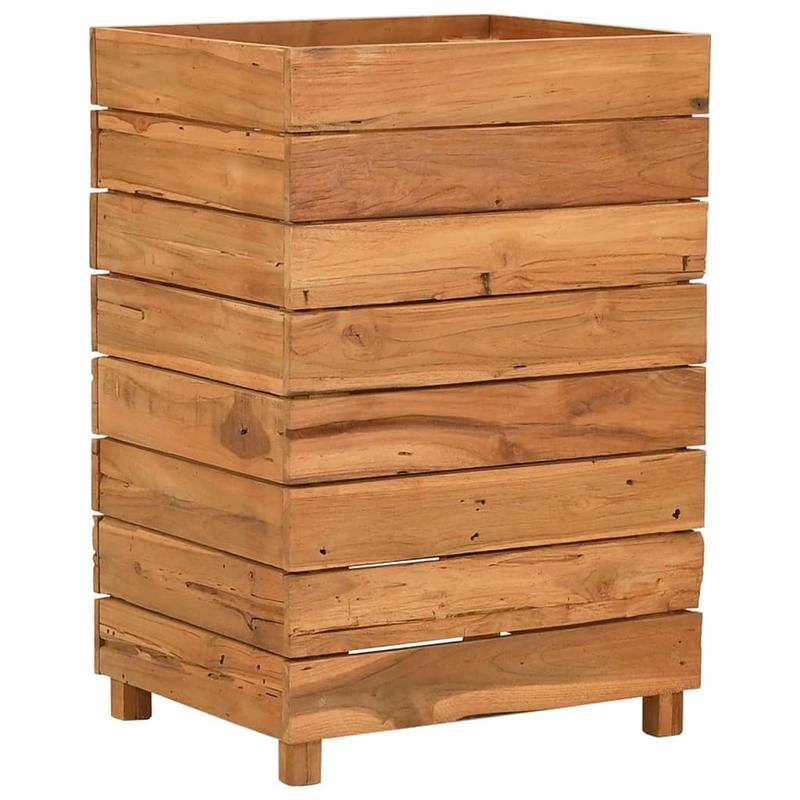 Bloemenrek – Plantenrek – Bloemenstandaard – Plantenbak – Plantenhouder – Marrone – Gerecycled Teakhout – Weerbestendig Stalen Frame – 50x40x72 cm