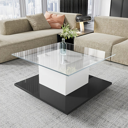 Salontafel – Koffietafel – Woonkamertafel – Bijzettafel – Salontafel met wieltjes – Hoogglans glas – Zwart metalen frame – Mobiel en compact design