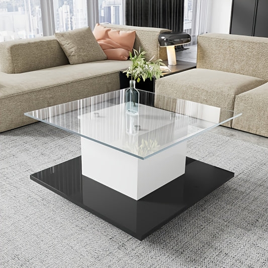 Salontafel – Koffietafel – Woonkamertafel – Bijzettafel – Salontafel met wieltjes – Hoogglans glas – Zwart metalen frame – Mobiel en compact design
