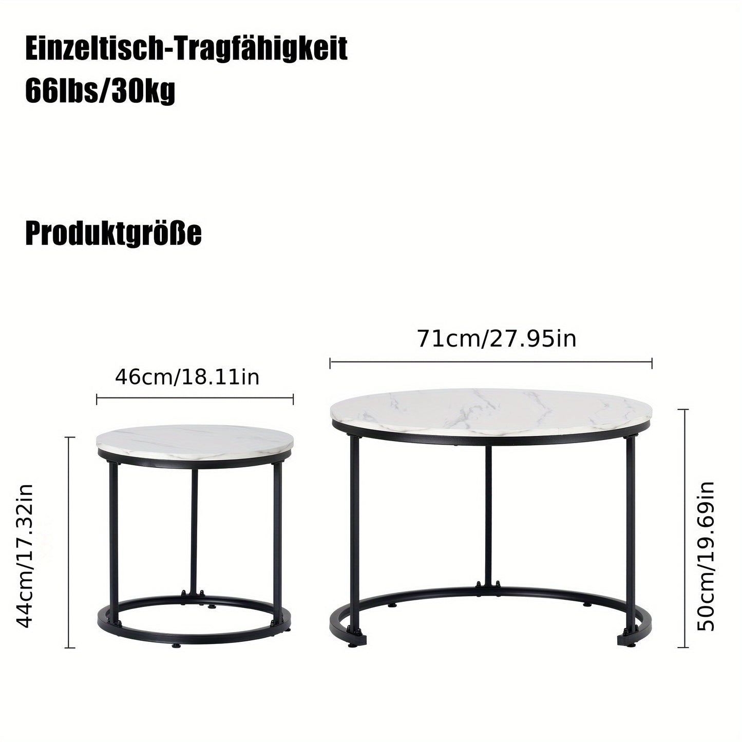 Bijzettafel – Salontafel – Zijkastje – Banktafel – Tafeltje – Set van 2 Ronde Tafels – Nestbaar – MDF/Hout Hoogwaardige Materialen