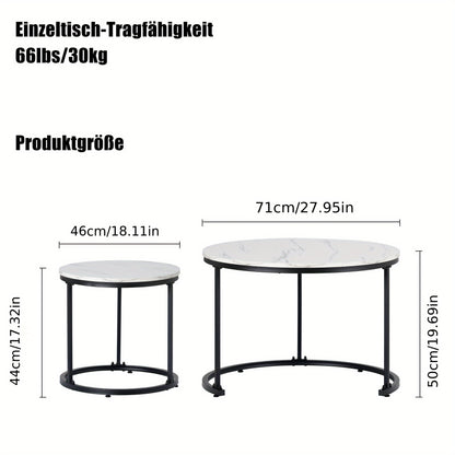 Bijzettafel – Salontafel – Zijkastje – Banktafel – Tafeltje – Set van 2 Ronde Tafels – Nestbaar – MDF/Hout Hoogwaardige Materialen