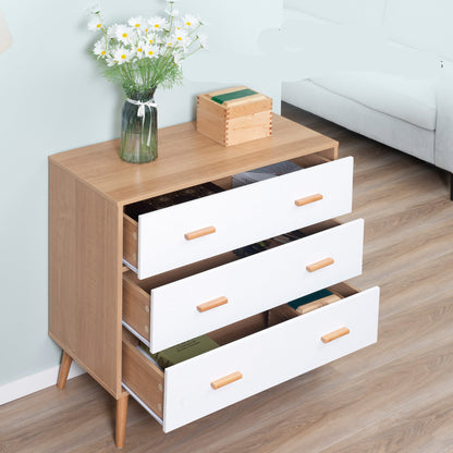 Ladekast Scandinavisch – Commode – Opbergkast – Dressoir – Schuifladenkast – Wit Met Houtlook – 3 Schuifladen – Anti-Kantelbeveiliging