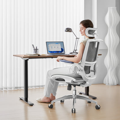 Ergonomische Bureaustoel – Kantoorstoel – Gamestoel – Werkstoel – Draaistoel – 3D Verstelbare Armleuningen – Zelfaanpassende Lendensteun – Grijs