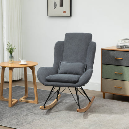 Schommelstoel – Wipstoel – Rocking Chair – Relaxstoel – Fauteuil – Hoog Dichtheid Foam Kussen – Grijs Linnen Bekleding