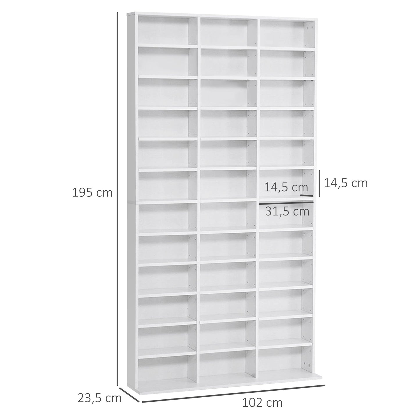 CD/DVD Opbergmeubel – Cd Rek – Cd Kast – Cd Organizer – Cd Stelling – 36 Verstelbare Vakken – 1116 Cd’s Opslagcapaciteit – Wit