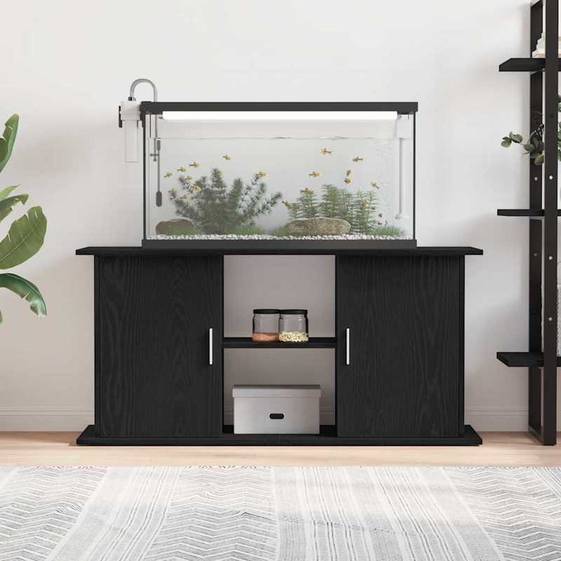 Aquariumkast – Aquariumstandaard – Aquariummeubel – Vissenkast – Aquariummeubelstuk – Zwart – Massief Eikenhout – Stevig 121x41x58 cm