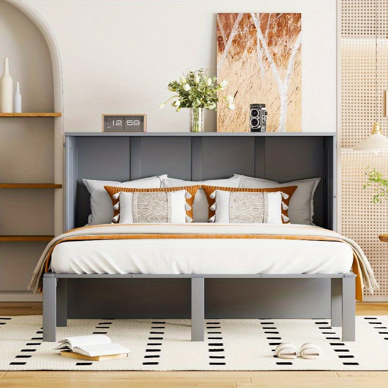 Opklapbed Metaal – Wandbed – Space-Saving Bed – Foldaway Bed – Opklapbed Met Kast – Stevig Metalen Frame – Inclusief Verticale Opbergkast (140x200 cm)