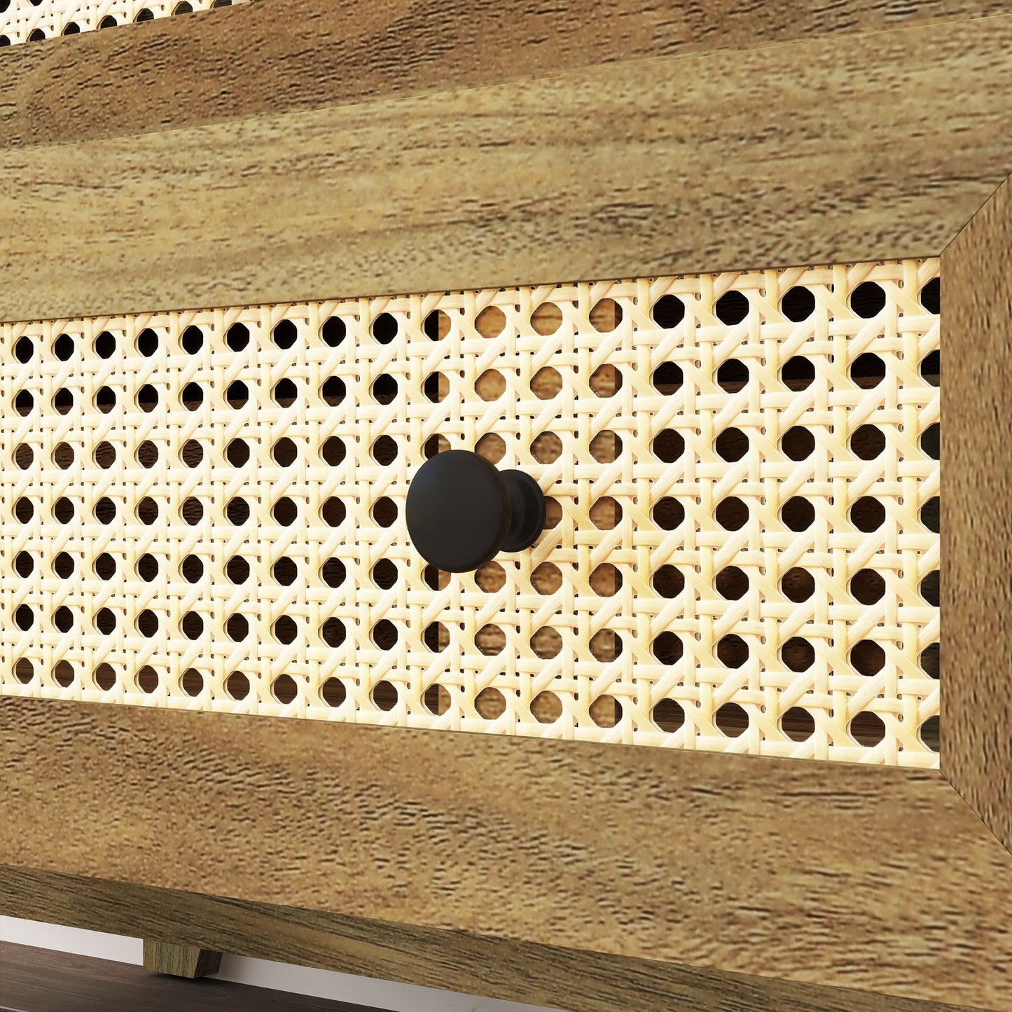 Ladekast – Ladenkast – Dressoir – Opbergkast – Kastje – 3 Lades – Natuurlijk Rattan – 80x35x76 cm