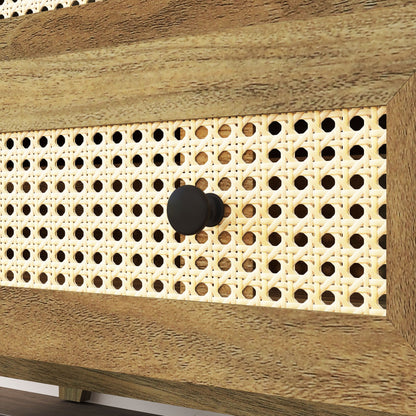 Ladekast – Ladenkast – Dressoir – Opbergkast – Kastje – 3 Lades – Natuurlijk Rattan – 80x35x76 cm