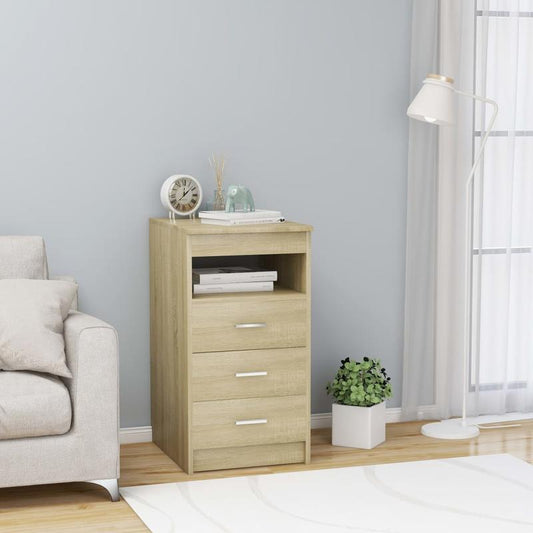 Sideboard – Dressoir – Opbergkast – Kast – Ladenkast – Sonoma Eiken – Compact Ruimtebesparend – Hout Met Metalen Accenten