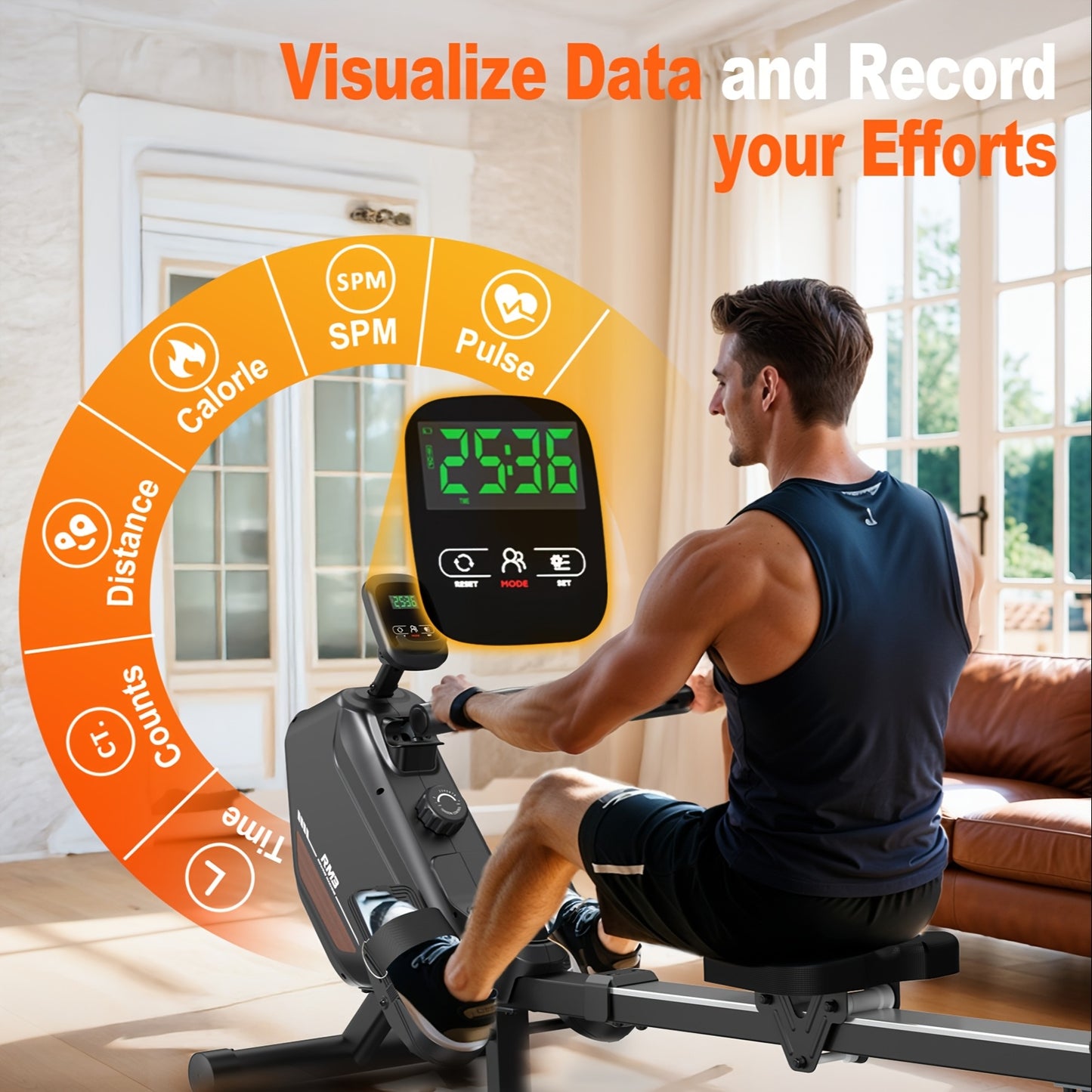 Roeitrainer – Roeimachine – Fitnessapparaat – Thuisfitness – Inklapbaar – 16 Weerstandsniveaus – Draadloze Verbinding - Zwart - QUORE