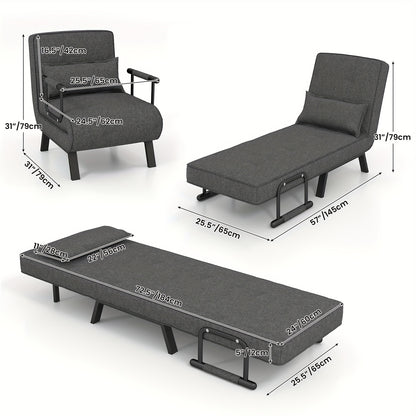 Convertible Sofa Bed, Tri-Fold Single Sleep Chair W/ 6 Positions Adjustable Backrest, Removable Pillow & Upholstered Seat, Sturdy Metal Frame, Folding Chaise Lounge Couch for Home & Office
