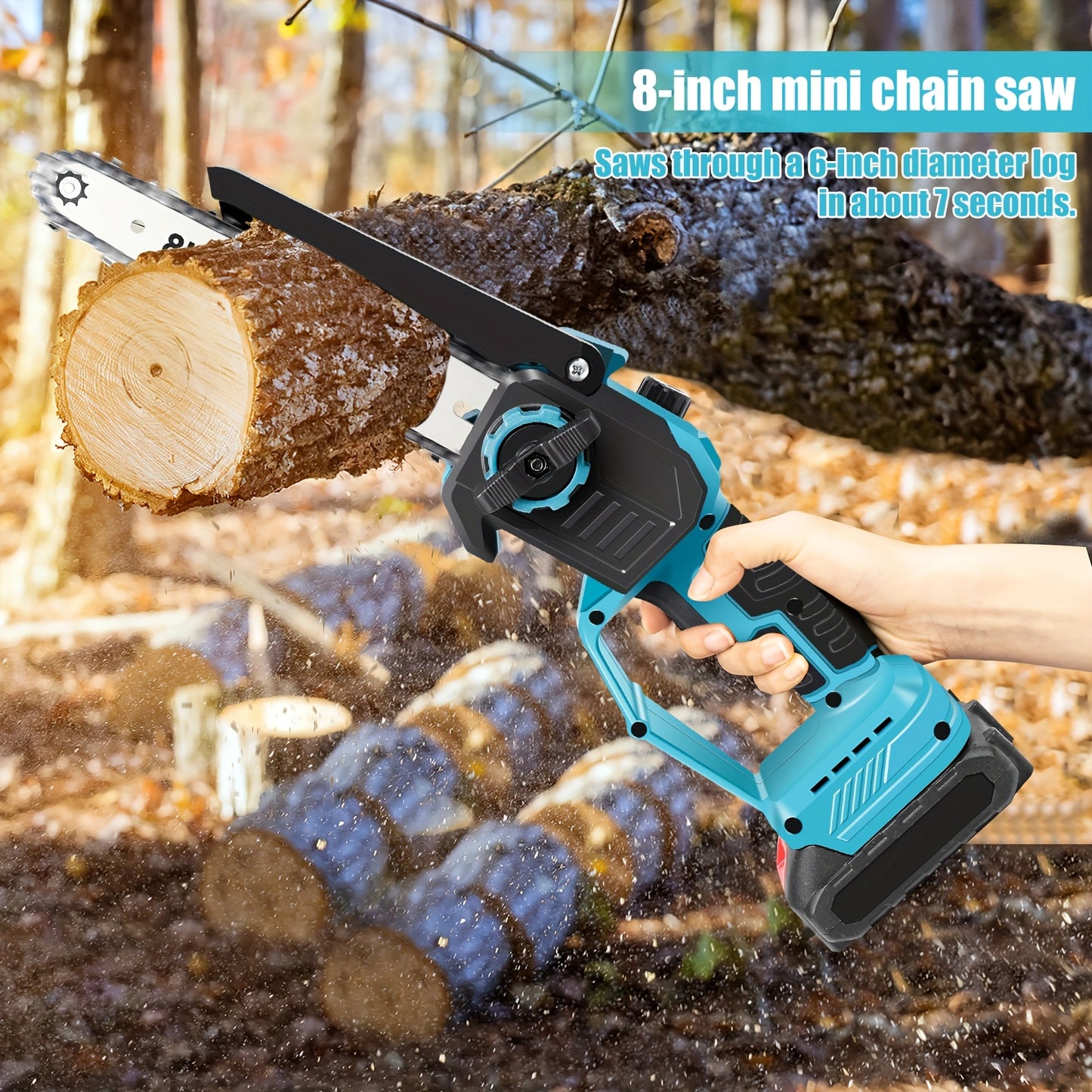 Elektrische Snoeizaag – Kettingzaag – Takkenzaag – Snoeistem – Accuzaag – Draadloos Met Uitschuifbare Steel – Krachtige Brushless Motor – 2x 3000mAh Batterijen – Blauw