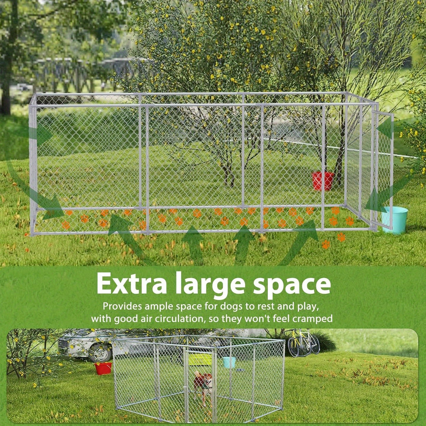 Buitenkennel Grote Honden – Hondenkooi Dierenverblijf Hondenren Hondenhok – 250x200x150 cm – Galvaniseerd Staal – Weerbestendig & Veilig Slot