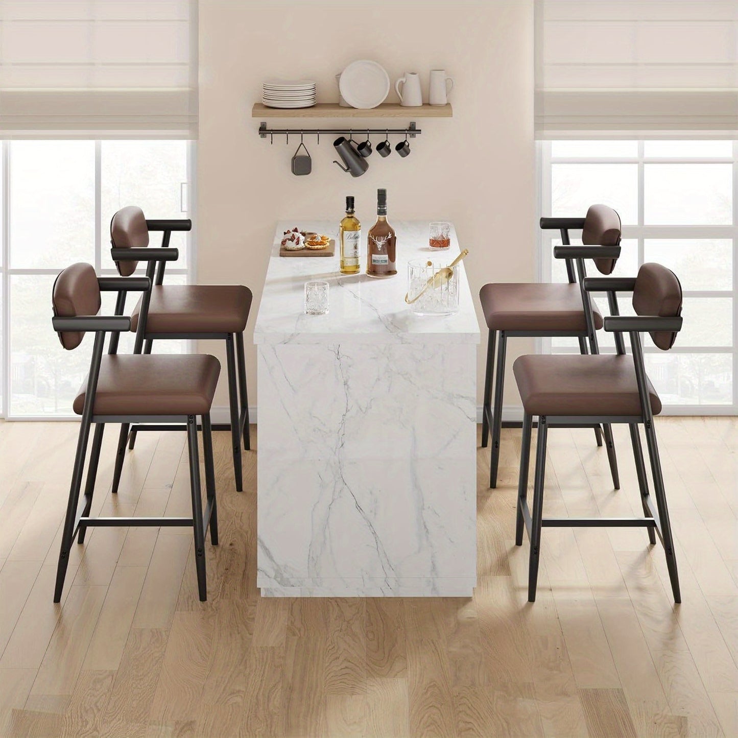 Barkrukken – Barstoelen – Keukenkrukken – Counterstoelen – Barkruk Set Zwart – Stevig Metalen Frame – Ergonomische Rugleuning en Voetsteun
