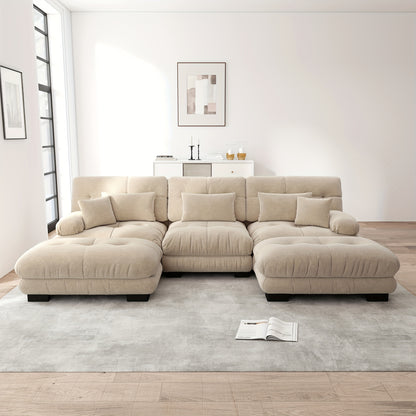 Luxury Oversized U-Shaped Sectional Sofa with Ottoman - Convertible Sofa Bed, Deep Seat Cloud Couch, Space-Saving Corner Suitable for Living Room, Apartment, Guest Room