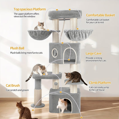 Krabpaal – Kattenboom – Krabmeubel – Kattenhuis – Kattentoren – 163 cm Hoog – Stevig Met Sisal Krabpalen En Zachte Ligplaatsen