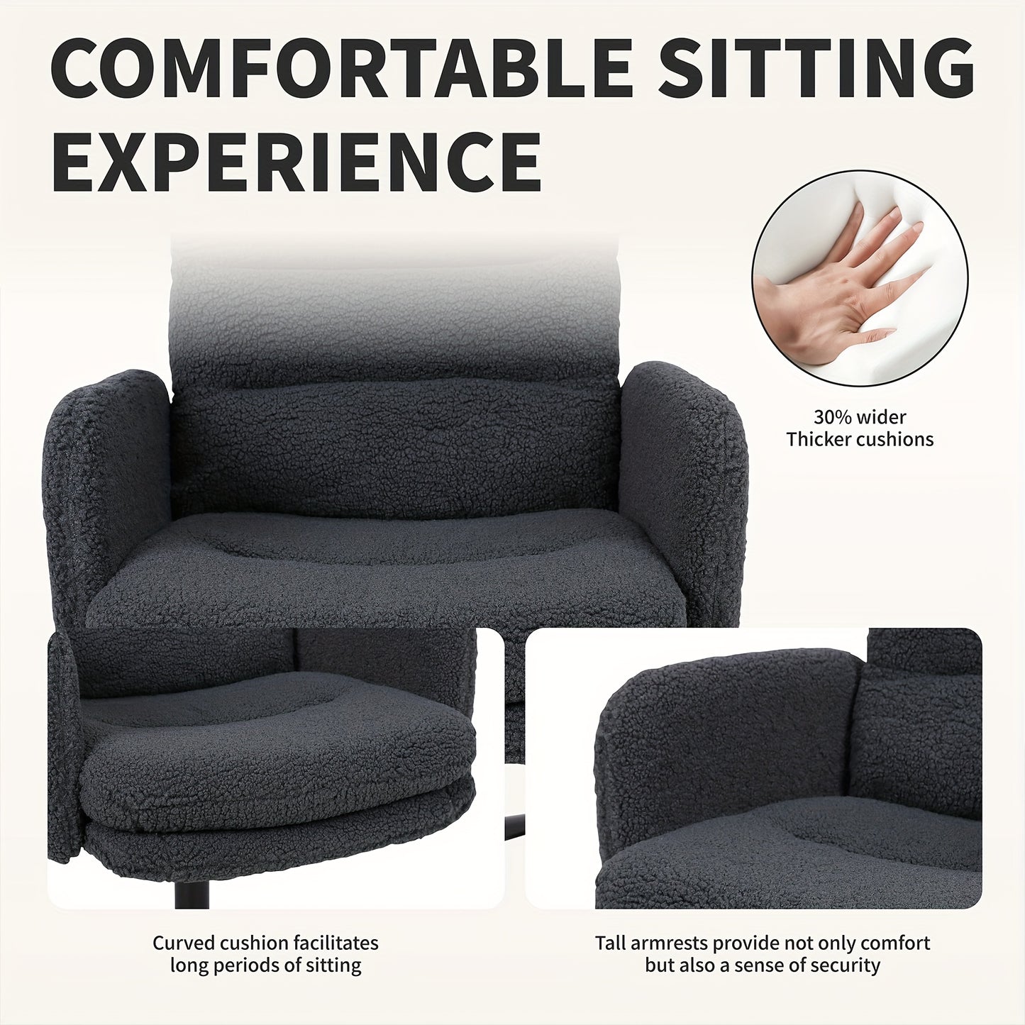 Youhauchair home office chair, 360° swivel, comfortable faux fur office chair, adjustable height, with backrest and armrests, suitable for bedroom computer desk, in beige/dark grey, Office Furniture, Chaise De Bureau Ergonom