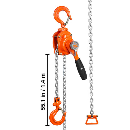 Kettingtakel – Handtakel – Levertakel – Hijstakel – Hijsblok – 1/2 Ton Capaciteit – G80 Gegalvaniseerd Staal – Dubbele Palrem – 360° Draaibare Haak