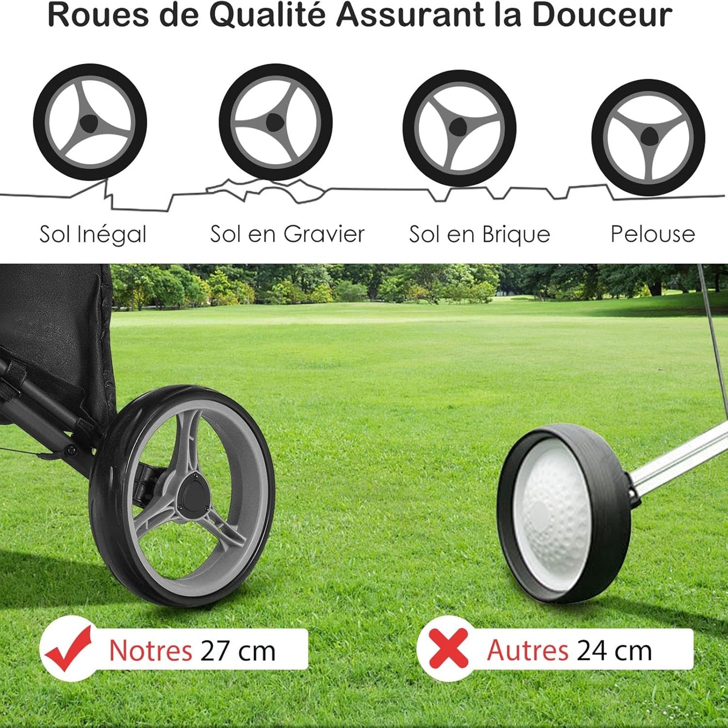 Golfwagen – Golfkar – Trolley – Golf Pushcart – Inklapbaar – Lichtgewicht Aluminium Frame – Verstelbare Handgreep 4 Hoogtestanden