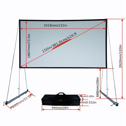 Projectiescherm – Projectiedoek – Beamerscherm – Projector Scherm – Beamer Scherm – 150 Inch – 16:9 Formaat – Draagbaar Met Statief