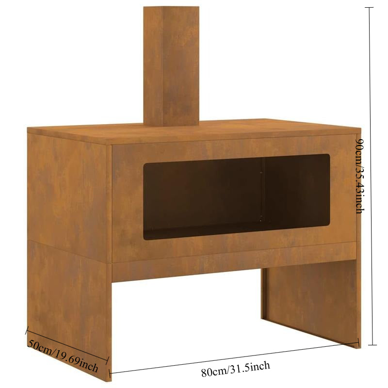 Heavy-Duty Cortenstalen Vuurschaal – Buitenhaard – Tuinhaard – Vuurkorf – Houtkachel – Grote Afmetingen 80x50x96 cm – Roestbestendig Bruin Steel