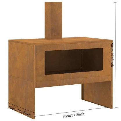 Heavy-Duty Cortenstalen Vuurschaal – Buitenhaard – Tuinhaard – Vuurkorf – Houtkachel – Grote Afmetingen 80x50x96 cm – Roestbestendig Bruin Steel