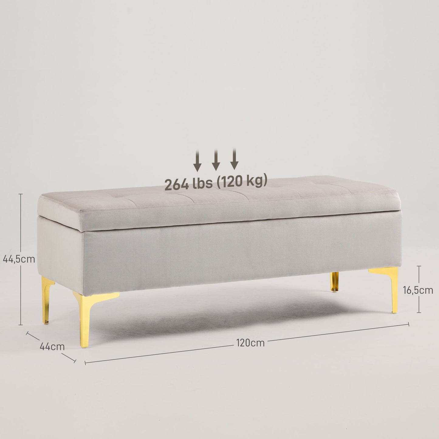 Opbergbank – Opbergkist – Zitbank – Poef – Halbank – Velvet Zitting – Metalen Poten – 120x44x44,5 cm – Hoog Zitcomfort – Ruime Opbergruimte
