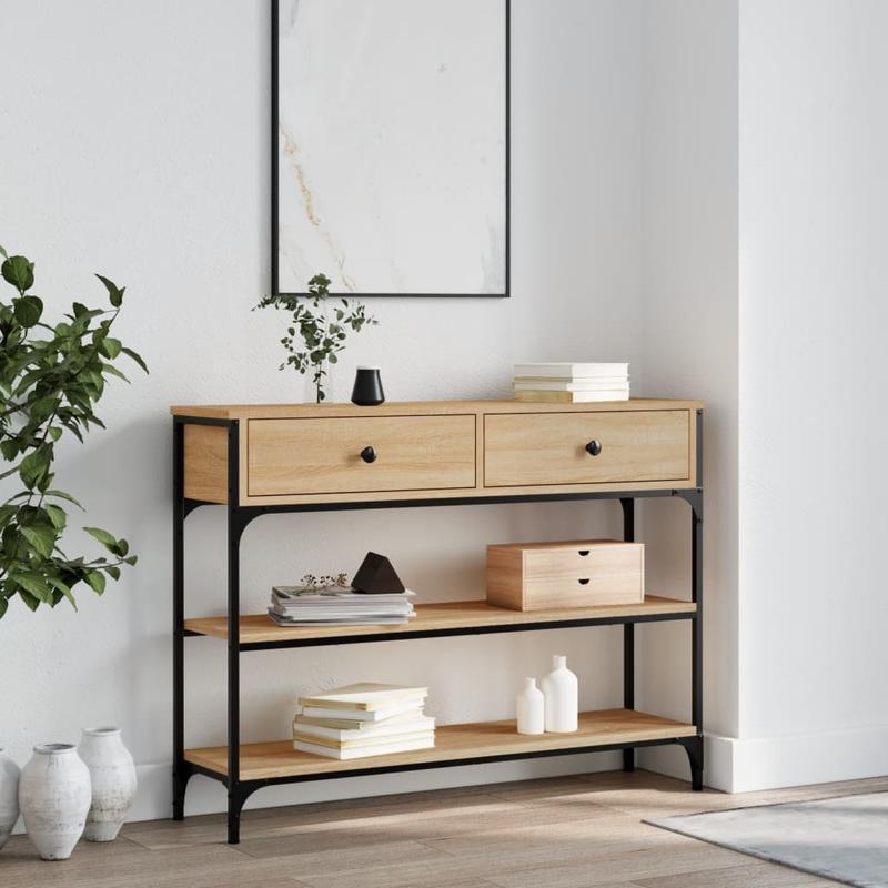 Console Tafel – Sidetable – Opbergkast – Dressoir – houten Kast – Stevig Hout En Metaal – 2 Lade Opbergruimte – 100x25x75 cm – Duurzaam Voor Huis En Kantoor – Bruin