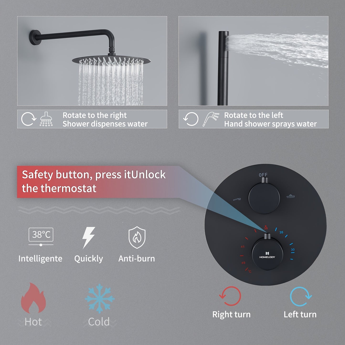 Concealed shower set with shower head for bathtub and shower system