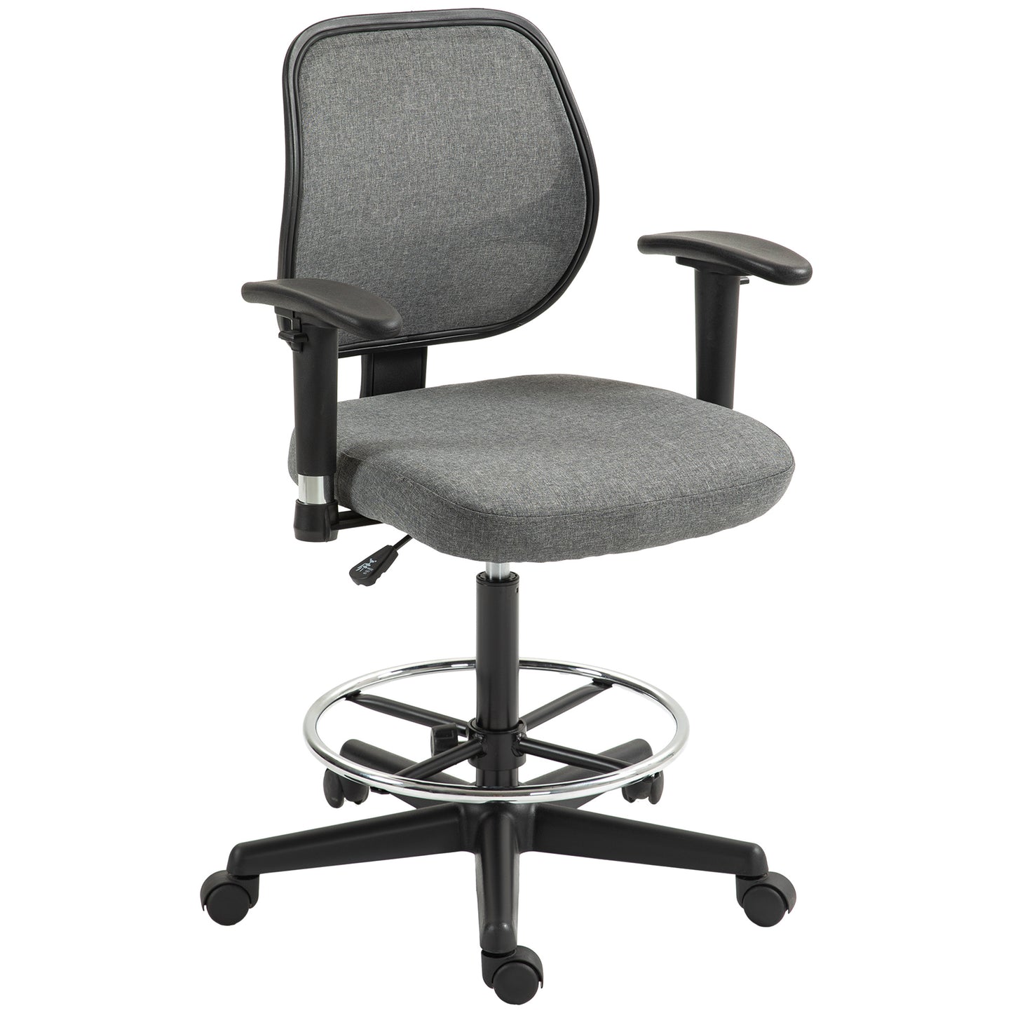 Bureaustoel – Werkstoel – Kantoorstoel – Hoogte Verstelbare Stoel – Ergonomische Stoel – Verstelbare Armleuningen – Praktische Voetsteun – Grijs – Metalen Frame – Zithoogte 55-77 cm