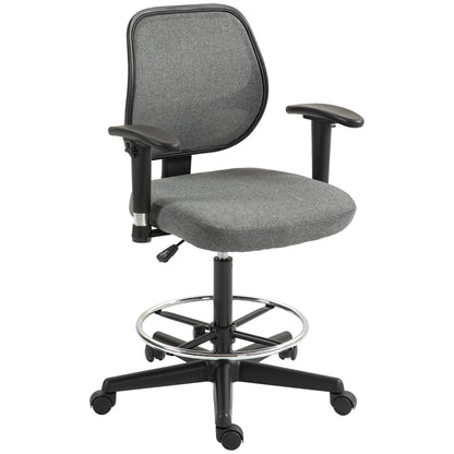 Bureaustoel – Werkstoel – Kantoorstoel – Hoogte Verstelbare Stoel – Ergonomische Stoel – Verstelbare Armleuningen – Praktische Voetsteun – Grijs – Metalen Frame – Zithoogte 55-77 cm