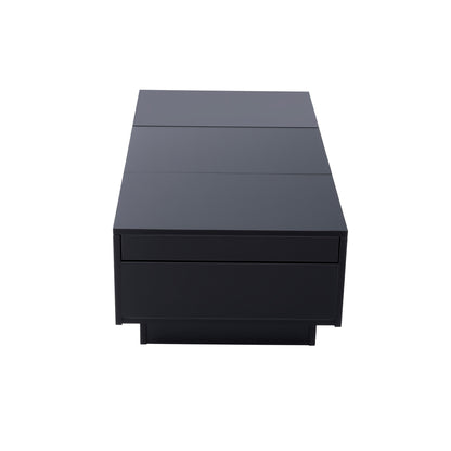 Salontafel – Woonkamermeubel – Sofa Tafel – Koffietafel – Tafel Met Opbergruimte – Zwart Met Hoogglans – Schuifsysteem Met Verborgen Vakken – 100x50x31 cm