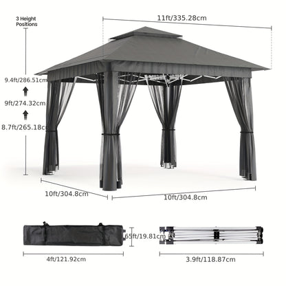 Partytent – Tuinpaviljoen – Paviljoen – Easy-Up Tent – Vouwtent – 3,35x3,35 m – Waterdicht Met Muskietennet – Verstelbare Hoogte – UV-Bescherming – Inclusief Draagtas