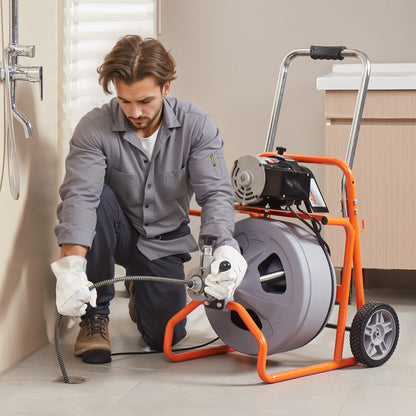 Ontstopper – Afvoerontstopper – Gootsteenontstopper – Rioolontstopper – Toiletontstopper – Automatische Kabelvoeding – 23 Meter Stalen Kabel met 8 Wisselbare Frezen